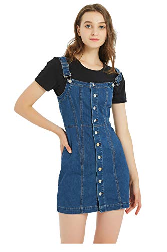 Tronjori Women's Button Front Classic Adjustable Strap Overall Denim Skirt Dress - 4-6 - Blue