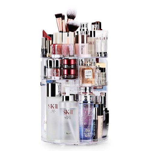 Auxmir Beauty Organizer, Make Up Kosmetik Organizer, 360° Drehbar, Schmink Aufbewahrung Kosmetikbox für Dresser Schlafzimmer Badezimmer, Transparent - Transparent-Flachform