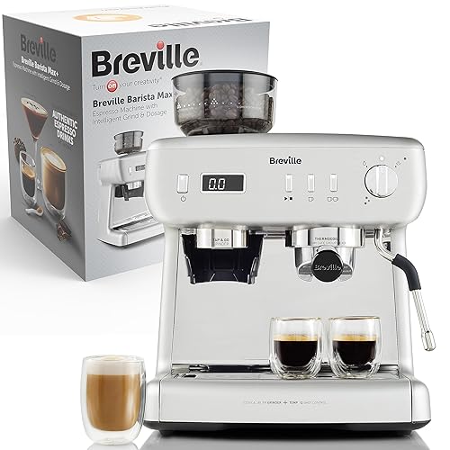 Breville Barista Max+ Espresso, Latte & Cappuccino Coffee Machine, Intelligent Grind & Dosage, Precision Extraction Timer, Integrated Milk Frother,15 Bar Italian Pump, Silver [VCF153] - Barista Max+
