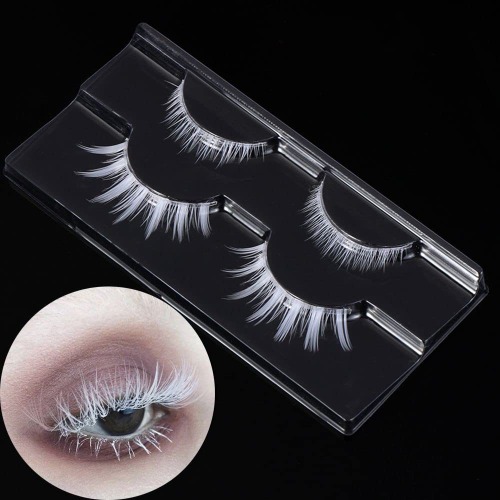 White False Eyelashes Halloween White Eye lashes Extension Tools Anime Cosplay Makeup Natural Looking Masquerade Party Eyelashes(White) - 01A-White 2 Pairs(Upper&Bottom)