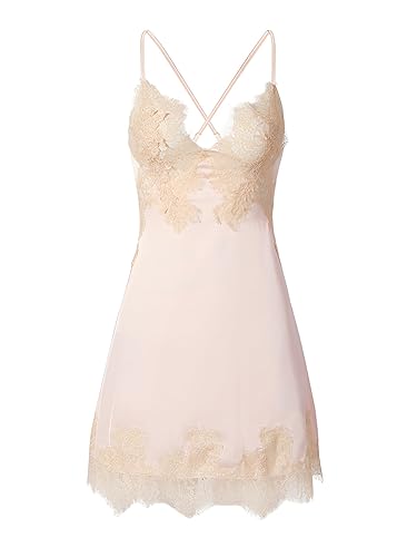 Silk Lace Up Backless Babydoll Lingerie - Medium - Beige