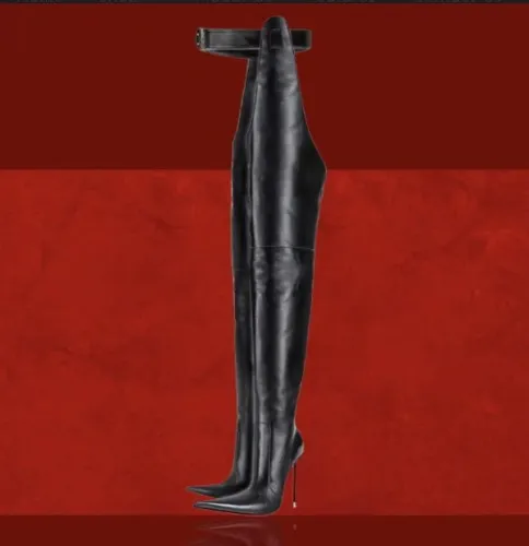 Di Marni Boots x Black Leather Stiletto Chaps – Di Marni Boots
