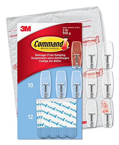 Command Medium Wire Toggle Hooks, Damage Free Hanging Wall Hooks with Adhesive Strips, No Tools Wall Hooks for Hanging Organizational Items in Living Spaces, 10 Clear Hooks and 12 Command Strips - 10 Hooks