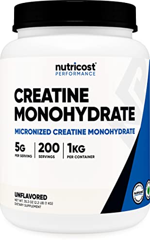 Nutricost Creatine Monohydrate Micronized Powder (1 KG) - Pure Creatine Monohydrate - 200.0 Servings (Pack of 1)