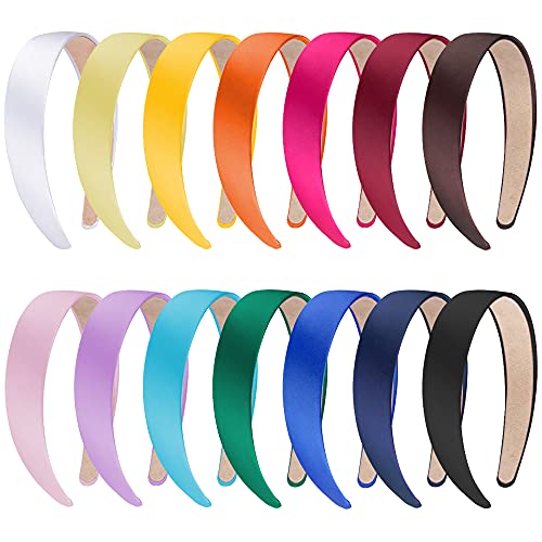 SIQUK 14 Pièces Satin Bandeaux Cheveux Headband Large Bandeau Serre-tête pour Femme et Fille, 14 Couleurs - Blanc,Bleu,Bleu Ciel,Bleu Marine,Doré,Kaki,Orange,Rose,Vert - 14 unité (Lot de 1)