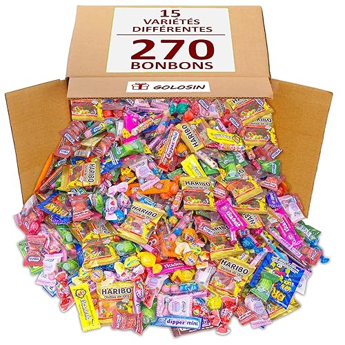 Lot Assortiment 270 Bonbons Sélection Suprême. Coffret en Gros : 15 Variétés. Sachets Individuels pour Pinata, Anniversaire, Chasse au Trésor. 1800g.