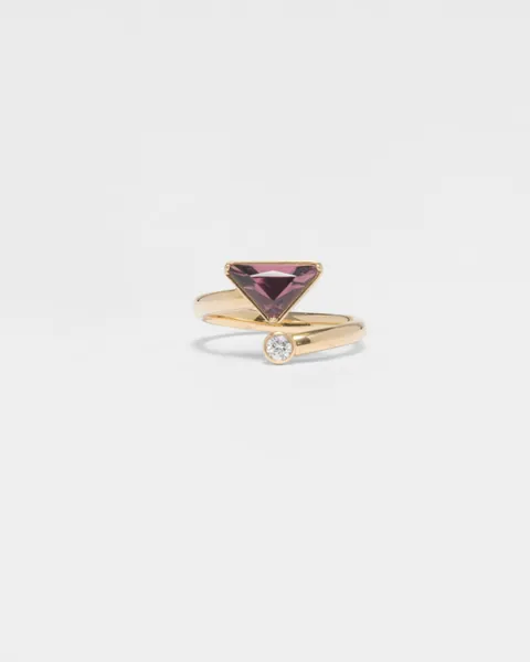 Eternal Gold Contrarié-Ring aus Gelbgold mit Diamant und Amethyst