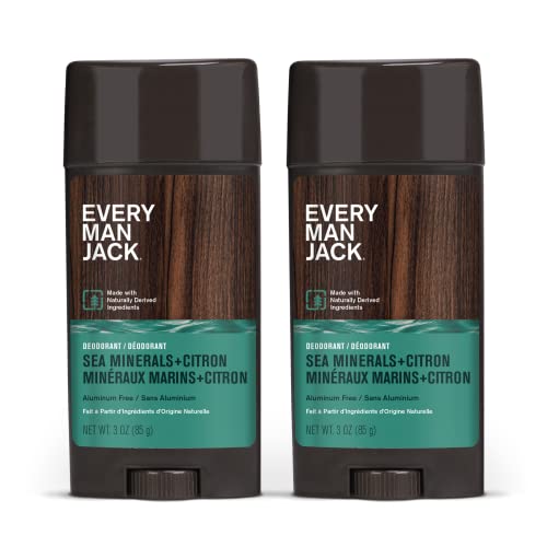 Every Man Jack Men’s Sea Minerals + Citron Deodorant - Stay Fresh Safely with Aluminum Free Men’s Deodorant - Odor Crushing, Long Lasting, Plant-Based, and No Harsh Chemicals - 3 oz. 2 Sticks - Sea Minerals + Citron