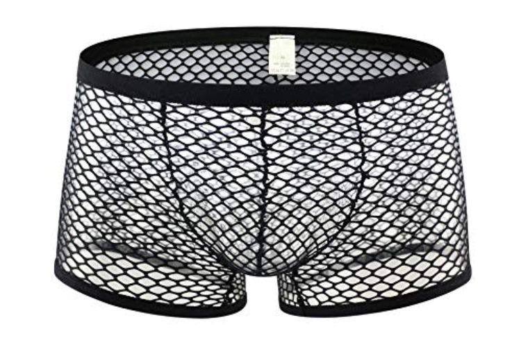 Swbreety Men's See Through Fishnet Boxer Briefs Underwear Lingerie Booty Shorts - Black - Medium