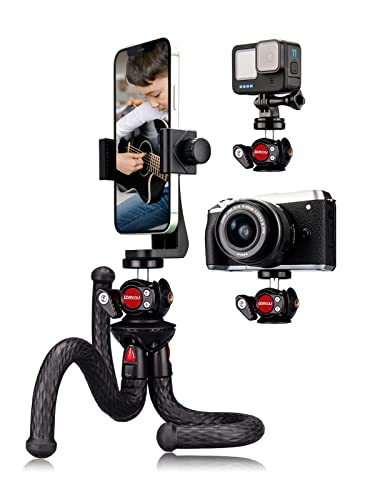 Phone Tripod, Lammcou Flexible Camera Tripod Small Gorilla Pod Octopus Trepied Cellulaire with Titl Ballhead & XL Vertical and Horizontal Phone Tripod Mount for Video Recording Vlogging Trépied - Black