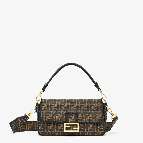 BaguetteBrown FF jacquard fabric bag
