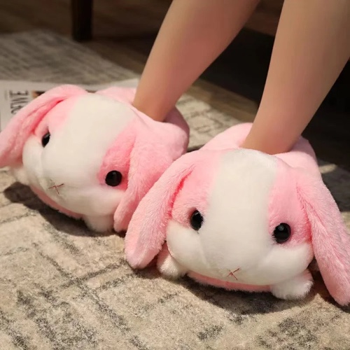 Rabbit Plush Slippers - Pink / 38