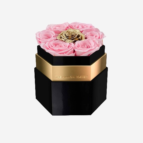One in a Million™ Black Mirror Hexagon Box | Light Pink & Gold Rose | Default Title