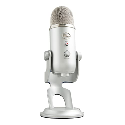 Logitech for Creators Blue Yeti USB Microphone for PC, Mac, Gaming, Recording, Streaming, Podcasting, Studio and Computer Condenser Mic, Blue VO!CE Effects, 4 Pickup Patterns, Plug and Play – Silver - Silver - Microphone
