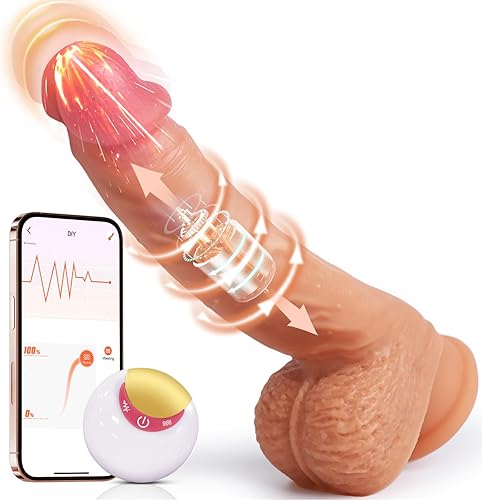 Klassische Dildos mit APP für Frauen Leise Schnelle Schub 8 Teleskop und Vibration, 22cm Vibrator Groß Anal Dildos XXL Penis G-Punkt Vibratoren mit Saugnapf Sexspielzeug Eichel 360° Rotierender - Fleischfarben