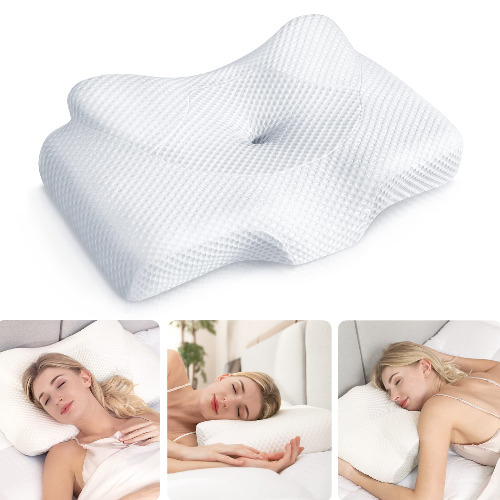 Osteo Cervical Pillow for Neck Pain Relief, Hollow Design Odorless Memory Foam Pillows with Cooling Case, Adjustable Orthopedic Bed Pillow for Sleeping, Contour Support for Side Back Stomach Sleepers - Queen(25.5*16.5*5.2/4.1 inches) White