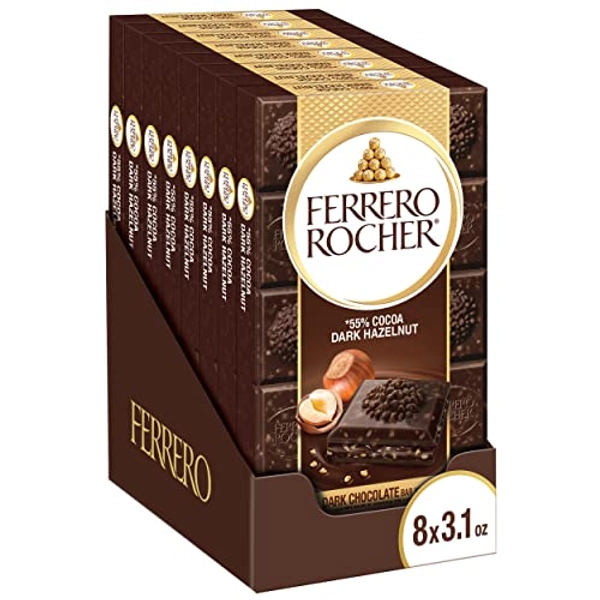 Ferrero Rocher Premium Chocolate Bars, 8 Pack, Dark Chocolate Hazelnut, Luxury Chocolate, Individually Wrapped, 3.1 Oz Each