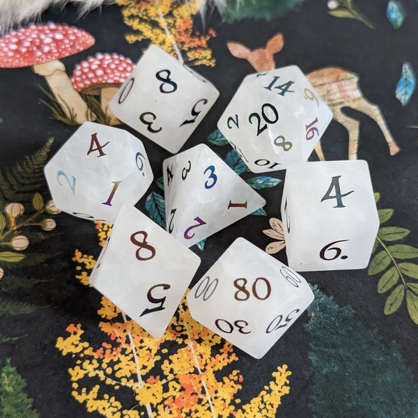 Frosted Quartz Gemstone DnD Dice Set, Polyhedral dice, D&D dice, Dungeons and Dragons, Table Top Role Playing Dice. Real Stone Dice Set