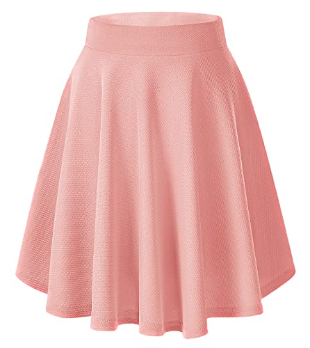 Urban CoCo Women's Basic Versatile Stretchy Flared Casual Mini Skater Skirt - Large - Pink-long