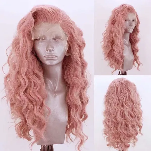 RONGDUOYI Coral Pink Lace Front Wigs for Women Free Part Long Body Wave Wig Pre Plucked Natural Hairline wig Glueless Synthetic Cosplay Wig 150% Desnity，24Inch