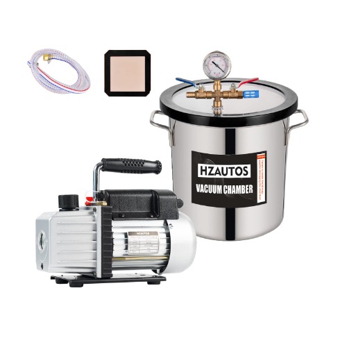 HZAUTOS 3 Gallon Tempered Glass Lid Vacuum Chamber with 4CFM 1/4HP Single Stage Vacuum Pump, Without Oil, Perfect for Stabilizing Wood, Degassing Silicones, Epoxies and Essential Oil - 5 Gallon 4cfm