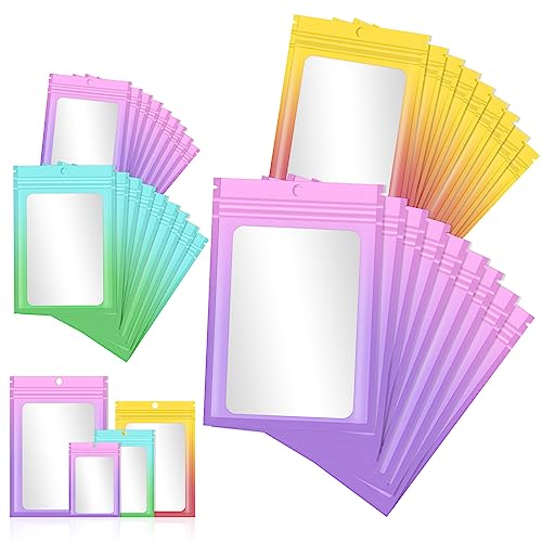120 PCS Smell Proof Mylar Bags Resealable Odor Proof Bags Holographic Packaging Pouch Bag with Clear Window for Food Storage Eyelash Jewelry Candy Electronics Storage, 4 Sizes (Multicolor Gradient 02) - Multicolor Gradient 02