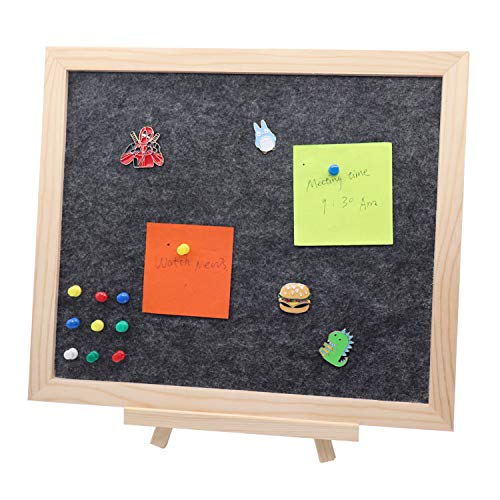 Omitfu Desk Pin Board 13 x 11 inch Framed Felt Bulletin Board with Tabletop Stand Memo Message Notice Pin Board for Home Office, A Box of Push Pins Included (Black) - Black