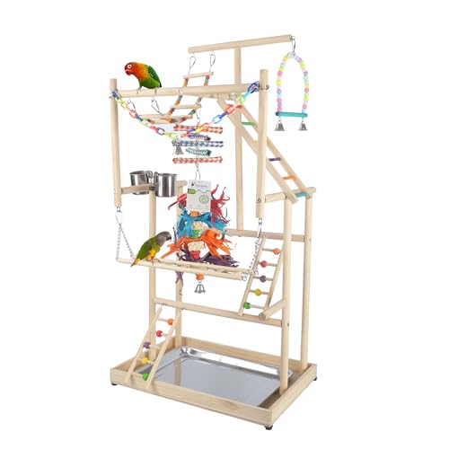 Large Parrot Playground 4 Layers - Bird Playground Cockatiel Wood Perch Gym Playpen Play Gym Parrot Playstand Bird Perches for Parakeets Lovebirds Conure Cockatoos Finch Budgies - 4-Layers XL