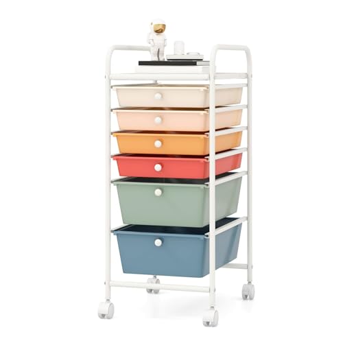 6-Tier Rolling Cart, Utility Cart with 6 Detachable & 2-Sized Storage Drawers, Craft Cart Organizer with Lockable Wheels, Art Cart, Rainbow Drawers Rolling Cart for School Home - Macaron - 6 Drawers