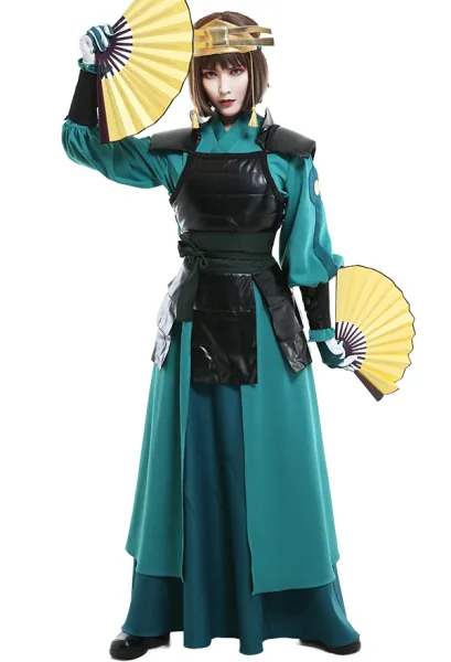 Avatar Suki Women Kyoshi Warrior Outfit Suit Cosplay Costume with Handguard and Headwear