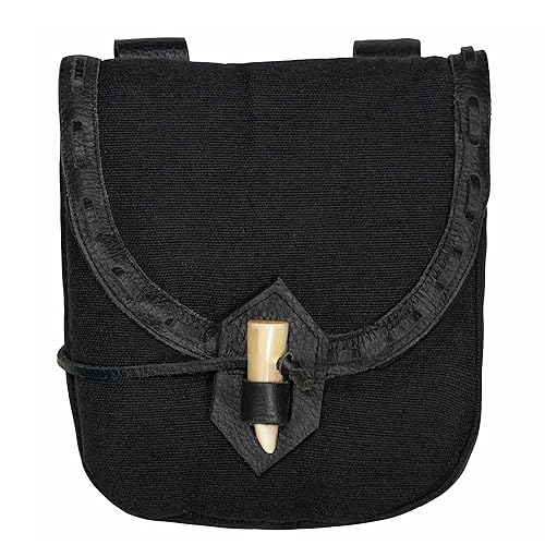 Mythrojan Belt Pouch Viking Leather Belt Bag Medieval Belt Bag Renaissance Costume Accessories LARP Waist Bag Cosplay Coin Purse Antique Vintage Coin Pouch - Black Heavy Cotton