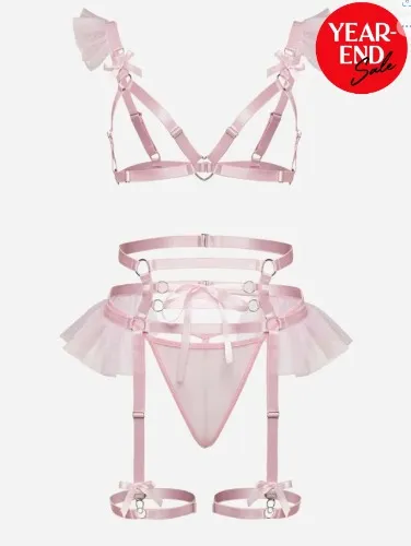 5pack Ruffle Trim Ring Linked Garter Lingerie Set