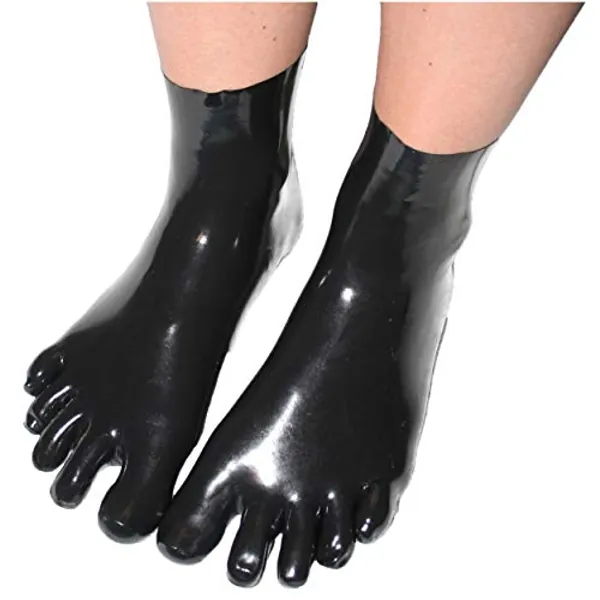 Rubberfashion Latex Toe Socks Short - Ankle Length Toe Socks - Latex Stockings for Women and Men - Medium - Black 0.4mm