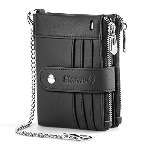 star wolf Chain Wallet for Men, Genuine Leather Purse RFID Blocking Wallets with Chain for Outdoor Activities gifts for men