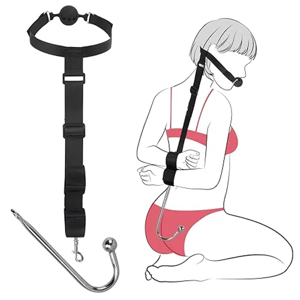 BDSM Sex Bondage Adult Toys - Anal Hook Gag Bondage Couples Toys Mouth to Wrist Restraints Adjustable Handcuffs SM Role Play Toy Games for Couple Foreplay Women Men