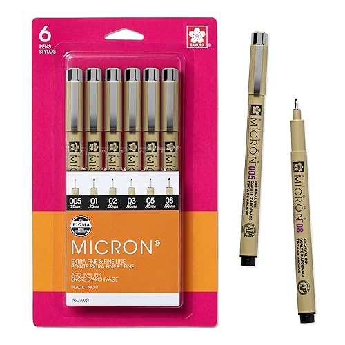 Sakura Pigma Micron Fineliner Pens - Archival Black Ink Pens - Pens for Writing or Drawing - Holiday Gifts for Artists, Crafters & DIY Gifts Projects - Assorted Point Sizes - 6 Pack - 6 Count (Pack of 1)