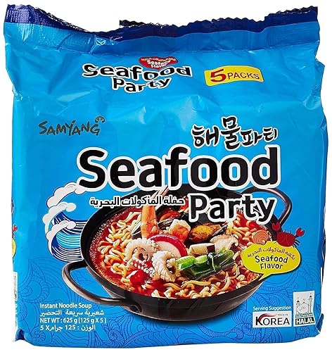 Samyang Seafood Party Korean Style Ramen Noodle Soup, 125g X 5 Packs (625g)