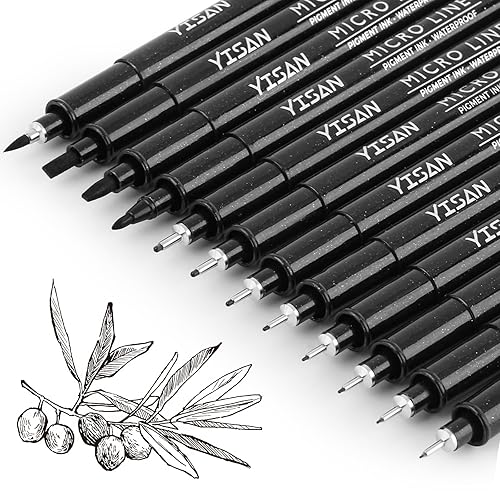YISAN Black Drawing Pens,Fineliner Ink Pens,Set of 12 Multisize Pens,Anime Pigment Pen,Art Pens,for Sketching,Technical Drawing 902195 - 12 Count (Pack of 1)