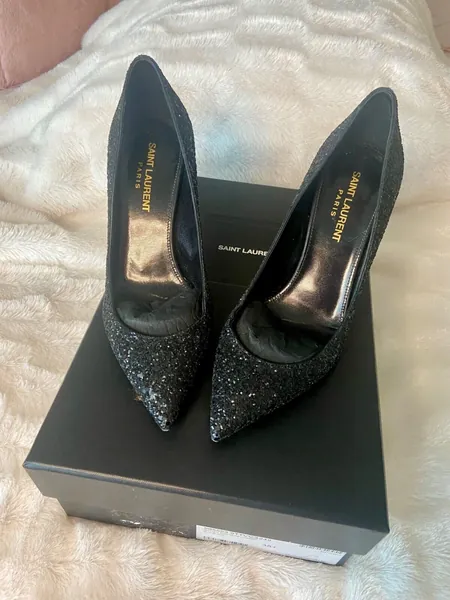 Saint Laurent Black Opium 110 Glitter Ysl Logo Pumps
