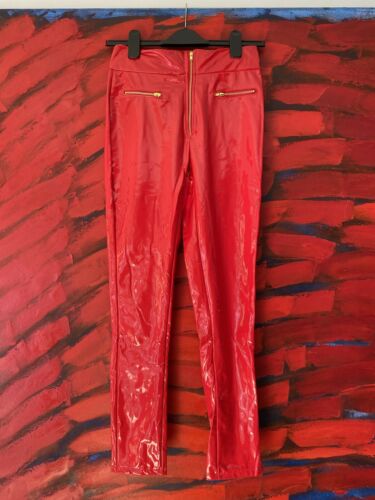 Bright Red Wet Look Trousers Ladies Size XS-S? Slim Fit Skin Tight  | eBay