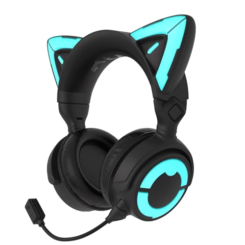 YOWU RGB Cat Ear Headphone 4, verbessertes kabelloses und kabelgebundenes Gaming-Headset mit ansteckbarem HD-Mikrofon – aktive Rauschunterdrückung, anpassbare Beleuchtung und Effekte per APP (Schwarz) - 4 - Schwarz