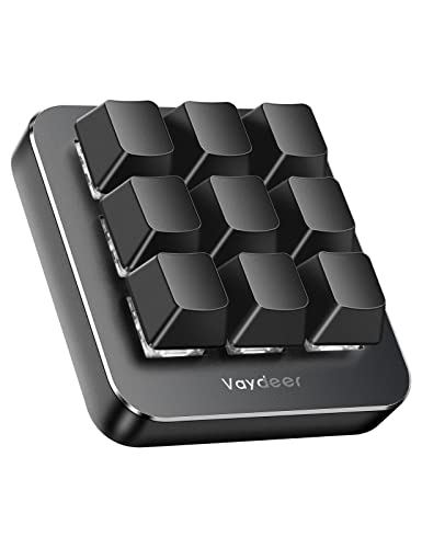 VAYDEER Makro-Tastatur - Einhändige, programmierbare, mechanische Mini-Tastatur mit 9 programmierbaren Tasten & Mehreren programmierbaren Schichten. Kompatibel mit Mac OS, Windows & Vista. - 9 Tasten