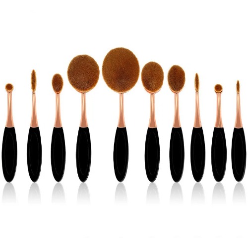 Beauty Experts Set of 10 Oval Beauty Brushes - BLACK - ROSE GOLD