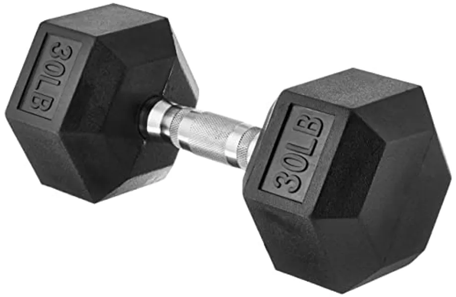 Amazon Basics Rubber Encased Exercise & Fitness Hex Dumbbell, Single, Hand Weight For Strength Training