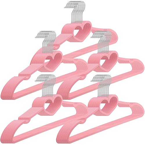 50 Pieces Cute Heart Hangers with 360 Degree Swivel Hook Heavy Duty Clothes Hanger Adult Coat Hangers for Jackets, Pants, Shirts, Suit, Dress Room Closet Decor(Pink,Plastic) - Pink - Plastic