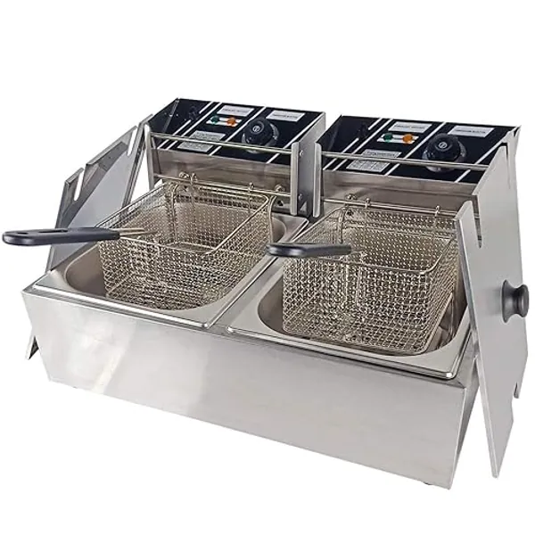 Commercial Deep Fryer 2x10L Double Tank Deep Fat Fryer Stainless Steel Chip Fryer 5000W with Lids