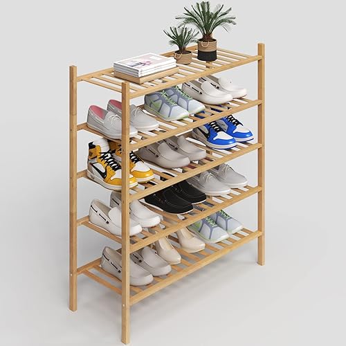 Z&L HOUSE 5-Tier Shoe Rack for Closet, Stackable Shoes Rack Organizer Free Standing Shoe Shelf for Entryway and Closet Hallway, Multifunctional Bamboo Rack in Different Combinations (5-Tier) - 5-tier