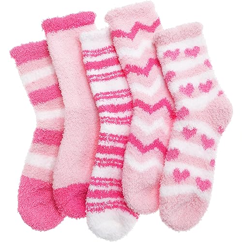 Anlisim Womens Fuzzy Socks Cozy Fluffy Winter Cabin Slipper Warm Fleece Soft Thick Comfy Socks - One Size - Pink