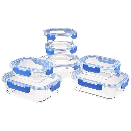 Amazon Basics Glass Food Storage Containers with Locking Lids, Set of 14, BPA-Free - 14-Piece Set