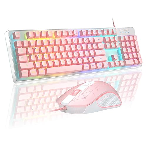 Gaming Keyboard and Mouse Combo, K1 RGB LED Backlit Keyboard with 104 Keys Computer PC Gaming Keyboard for PC/Laptop (Pink) - K1 pink